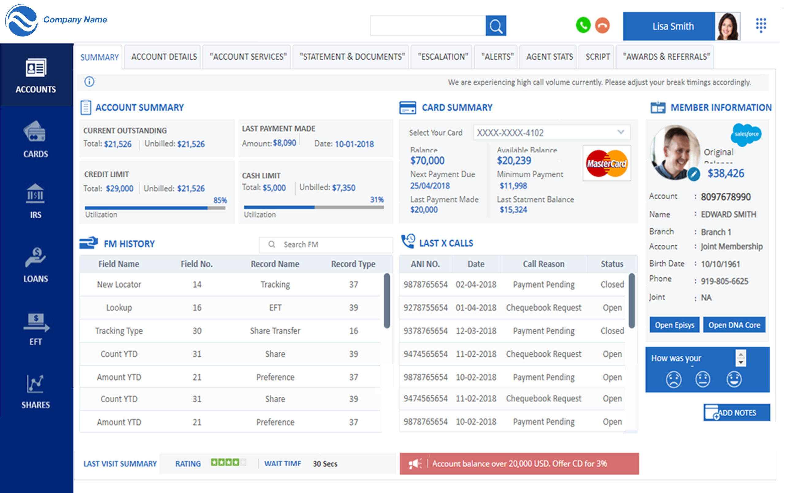 Credit union Agent Dashboard