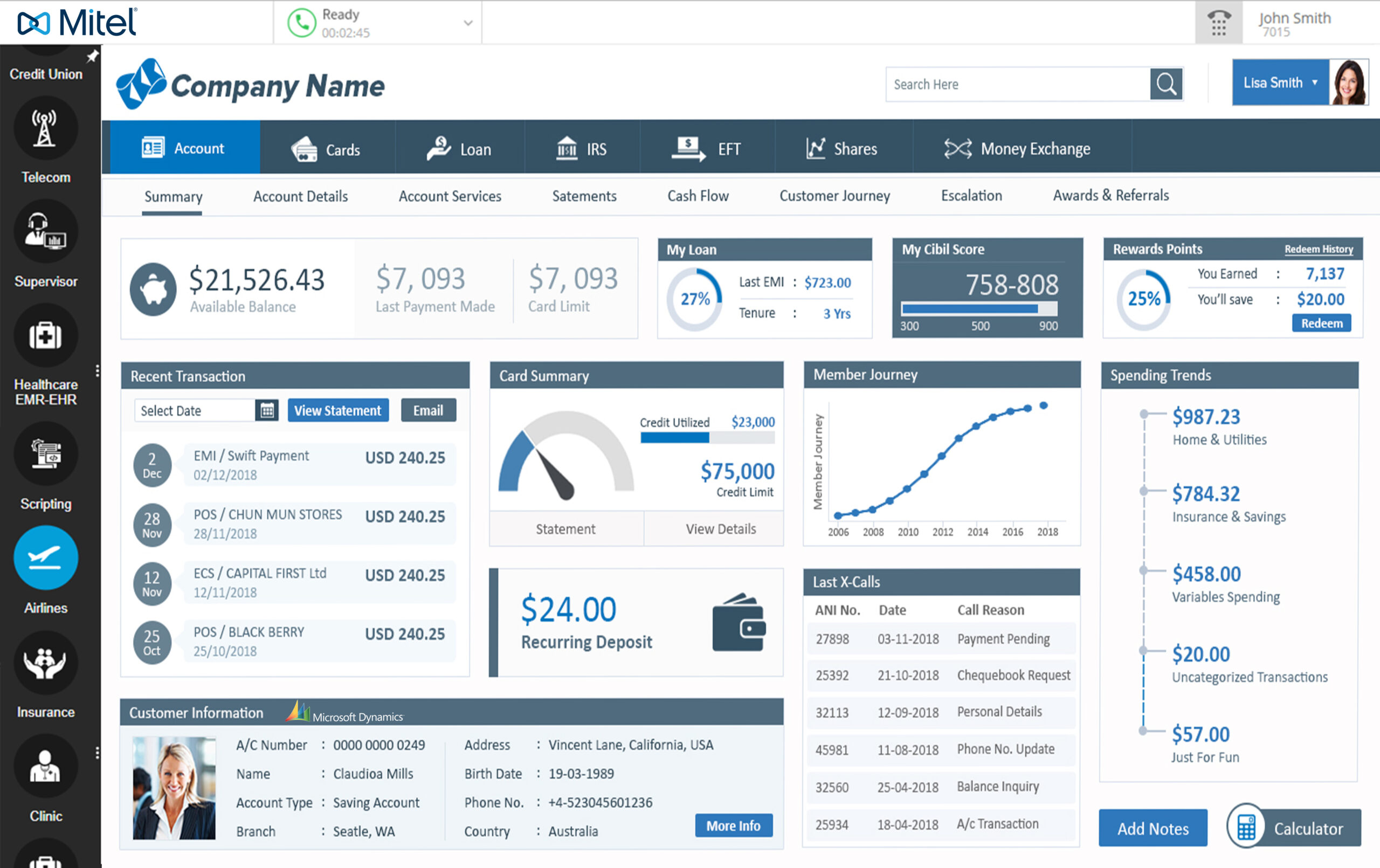 Mitel Agent Dashboard