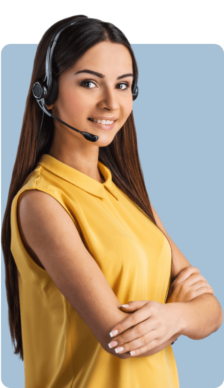 Customer support agent wearing a headset and smiling