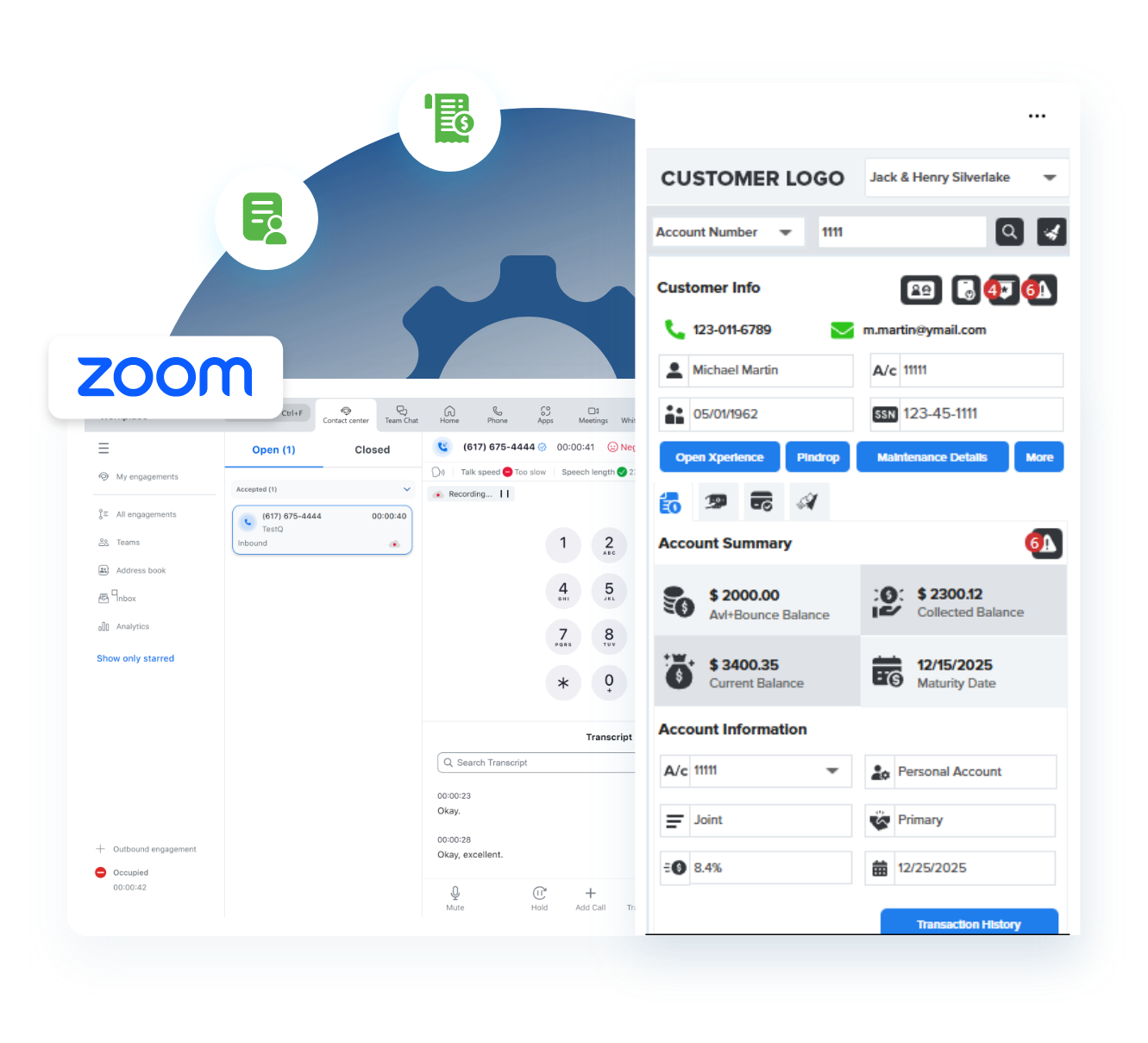 Zoom Agent Desktop Showing Screen Pop-up of Customer's Data