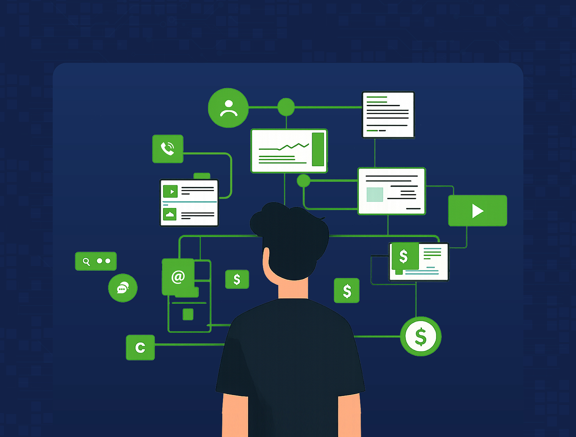 CCaaS and EHR integration diagram illustrating connected healthcare data, fragmented workflows, and the need for unified contact center automation.
