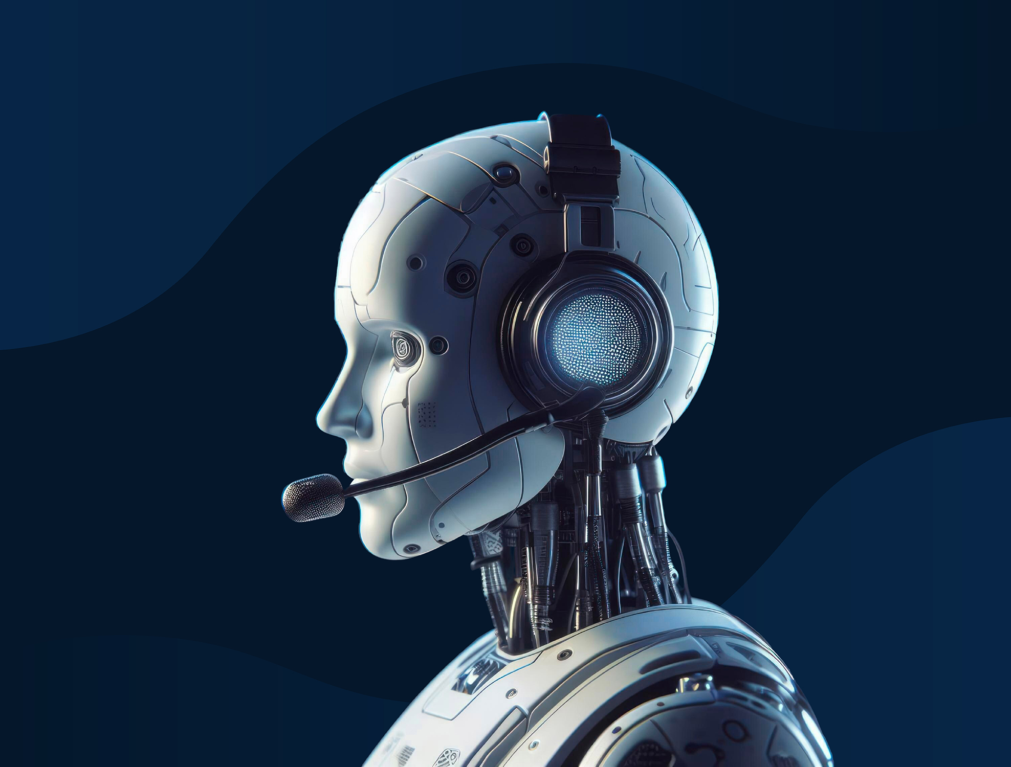 AI bot wearing a headset representing contact center automation.